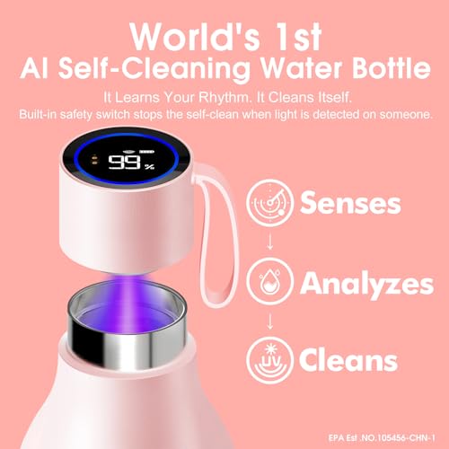 VSITOO S1 Max 33oz Insulated Stainless Steel Self-Cleaning Water Bottle | Large 33oz Insulated Bottle With Auto Self-Cleaning, App or Touchscreen Control, Temp Display, 30-Day Battery & 24H Cold - color: pink