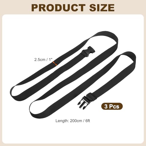 PATIKIL Utility Straps with Quick Release Buckle, (1 Inch x 6 Feet, Black) (3 Pcs) Adjustable Luggage Polyester Straps Backpack Webbing, Suit for Sleeping Bag/Camping/Hiking - color: Black, size: 1 Inch x 6 Feet