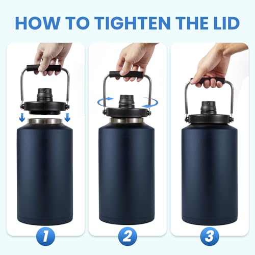 1 Gallon Water Bottle Insulated Stainless Steel Keeps Ice 48Hr, Large Water Gallon Jug Wide Mouth Leakproof Vacuum for Gym, Camping, & Construction Navy Blue - color: Navy Blue