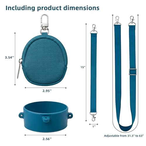 Blue Water Bottle Holder Carrier Strap Set Compatible with Owala Free Sip 16oz 24oz 32oz 40oz Sway Tumbler Crossbody Sling Accessories Adjustable Silicone Ring Pouch - color: Denim