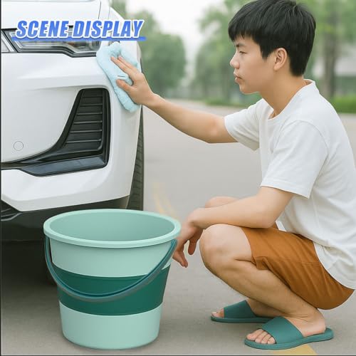 YoRise Collapsible Car Trash Can, 10L/2.6 Gallon Leakproof Plastic Auto Cleaning Bucket, Portable Vehicle Interior Garbage Organizer Accessories for Washing, Outdoor, Camping (Green)
