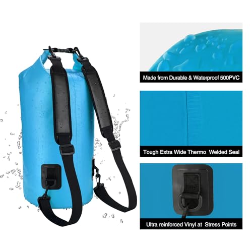Piscifun Dry Bag, Waterproof Floating Backpack 10L/20L/30L/40L | Waterproof Phone Case, Adjustable shoulder straps, Roll-top closure keeps gear dry, Ideal for Boating, Kayaking, Fishing - color: Light Blue, style: 30l
