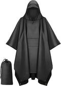 Extra Thick Waterproof Hooded Rain Poncho for Adults Lightweight Raincoat Jacket with Pocket for Hiking Camping Emergency - color: Black