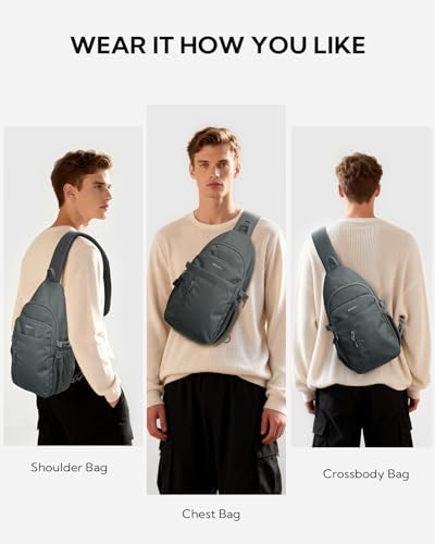 WATERFLY Small Crossbody Sling Bag: RFID Travel Hiking Daypack Man Woman | RFID-blocking,12 Multi-compartment pockets,Water-resistant,Adjustable shoulder strap with phone pocket,Durable nylon - color: Dark Grey