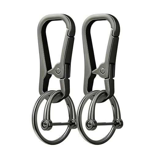 Metal Key Chain Carabiner Clip with Key Ring and D Ring | Heavy duty build, full accessory packs, quick release, multi purpose hook, belt loop holder, separate home and car fob sets - color: 2 Pcs Black