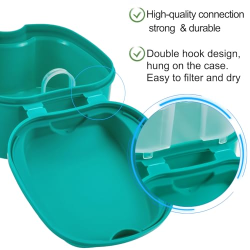 Keedolla 2 Pack Color Retainer Cleaner Case Denture Cups for Soaking Dentures, False Teeth Container Partial Denture Cleaning Case with Lid Travel - Lake Green and Dark Blue - color: Lake Green & Dark Blue