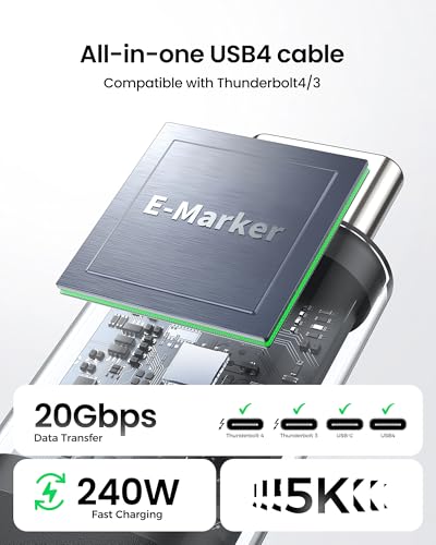 Silkland 20Gbps USB 4 Cable Long, 5K/4K@60Hz, 240W PD 3.1, 16.5FT/5M | 48-Strand Braided, Braided USB C Monitor Cable Compatible for Thunderbolt 4/3, MacBook, iPhone 17, VR Headset - size: 16.5FT