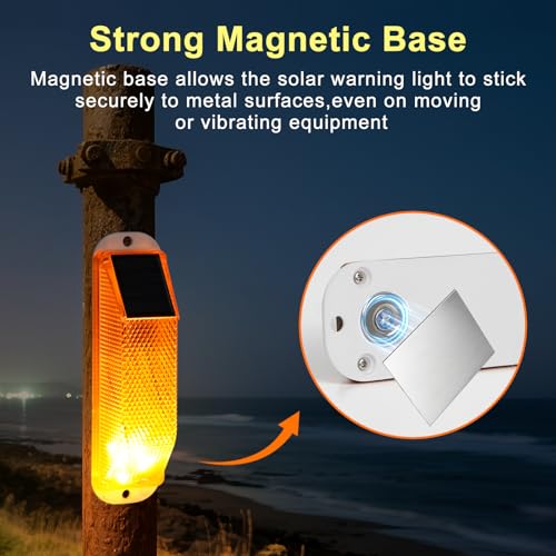 Aolyty Solar Warning Lights, Magnetic Base Beacon Light 4 Pack, Yellow | IP54 Waterproof Caution Light Auto On Off for Barricades, Construction Sites, Traffic Safety - color: Yellow