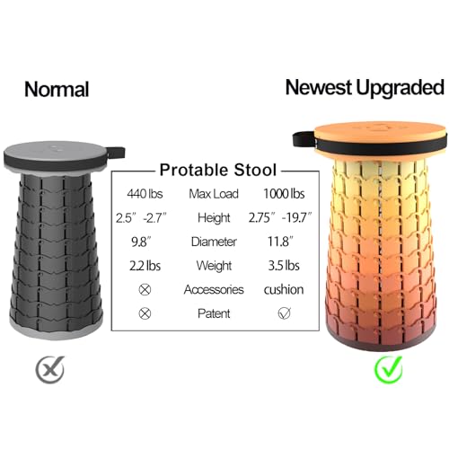 Upgraded 19.7"Portable Collapsible Folding Stool with Cushion Retractable Telescoping Foldable Stool for Adults Heavy Duty Camping Sturdy with Max Load Capacity 1000lbs for Outdoor Fishing Hiking BBQ - color: Fire, size: XX-Large