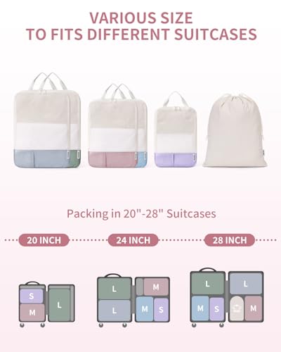 Narwey 6 Set Compression Packing Cubes for Travel, Lightweight Expandable Luggage Organizer Bags, Durable Space Saver Bags (Combined) - color: A-Combined
