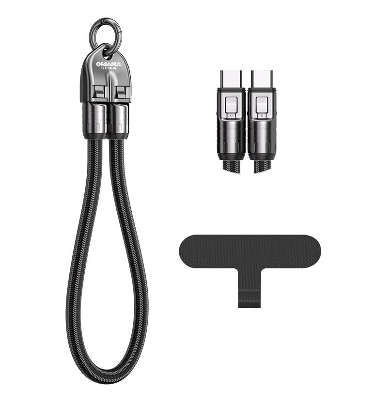 2-in-1 Mobile Phone Lanyard Multi Charger Cable 240W 5A Type C USB Keychain Fast Charging Universal PD for Apple iPhone Lightning Android QC Data Cell 2in1 (0.3m) - size: 0.3m