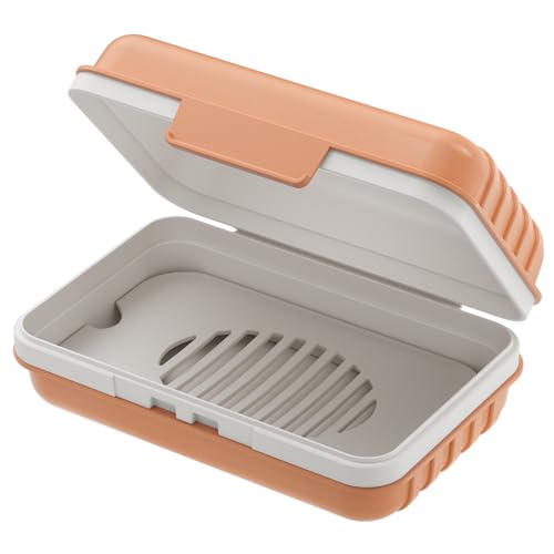 Quatish Leakproof Bar Soap Holder Dish with Lid for Shower, Portable 1 Pack Travel Soap Case Box for Gym, Camping, Hiking, Outdoor Use, Travel Size Toiletries Essentials, Keeps Soap Dry, Orange - color: Orange