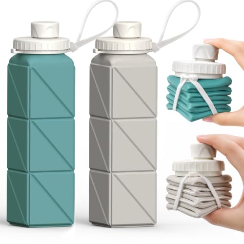 BEAUTAIL Collapsible Water Bottles 21oz/610mL, Silicone Travel Water Bottle - color: Blue+Starlight