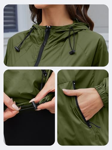 CRIPOM Packable Rain Jacket Women Waterproof Lightweight Jacket With Hood Womens Windbreaker Jacket S-XXL - color: Army Green, size: Medium