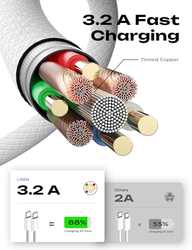 LISEN USB C Cable, 5-Pack [3.3/3.3/6.6/6.6/10FT] USBC to USBC Cable for iPhone 16e 15 Pro Max Charger Cord, 60W (3.1A) C to C Cable Fast Charging for Samsung S25/S24/23, Switch 2, iPad, MacBook - color: Multicolored, size: 3.3+3.3+6.6+6.6+10FT