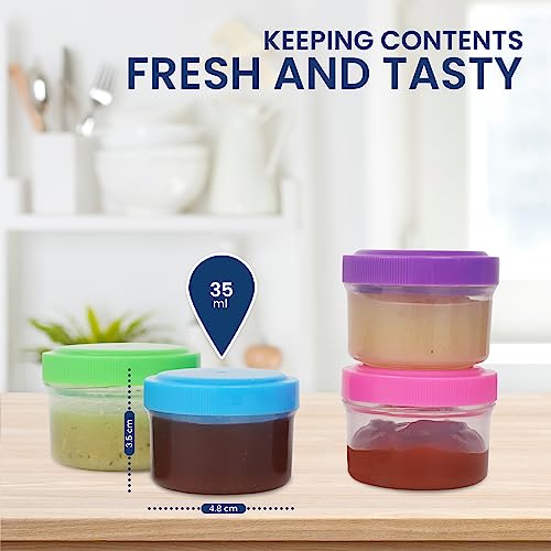 Condiment Containers with Screw Lids (4-Piece) - Reusable Leakproof Salad Dressing Containers to go - Small Mini Food Storage Cups for Lunch, Dishwasher Friendly, 1.4-Ounce - color: 1.4 Ounce - Bright Colors