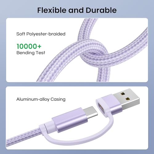 Basesailor for Samsung Galaxy S25 Cable,4-in-1 USB C Charger Cable 6.6FT - color: Purple, size: 6.6FT/2M