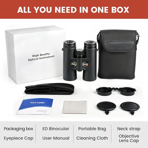 ED 10x42 Professional Binoculars for Adults High Powered, Fully Multi-Coated Lenses, Super Bright BAK4 Prism Waterproof Compact Binoculars for Bird Watching Hunting Stargazing Hiking Cruise Travel - color: Black 10x42