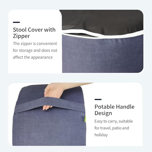 DYTXIII Inflatable Ottoman Stool D21 xH9 for Outdoor/Indoor Use, Water Repellent Patio Foot Rest Stool with Portable Handle,Round Pouf Ottoman Suitable for Garden,Deck and Camping - Textured Navy - color: Textured Navy, size: 21"D x 21"W x 9"H