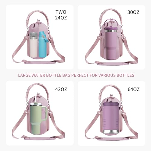 sportsnew Large Water Bottle Bag for 32/40/64oz Cup & Tumbler,Crossbody Insulated Cup Sleeve Bottle Holder Carrier with Strap - color: Pink