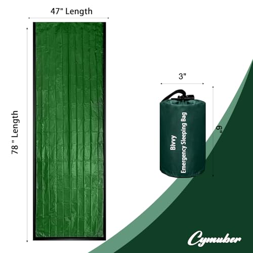 Emergency Sleeping Bag Survival Bag, Cymuber Portable Waterproof Thermal Bivy Sacks Tac Bivvy Bags,Camping Mylar Sleeping Bag Survival Gear Emergency Blankets Survival Shelter - color: Army Green, size: 84"L x 36"W