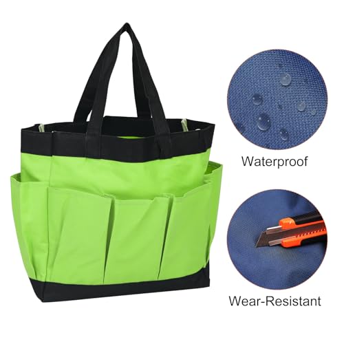 HARFINGTON Garden Tool Bag 11.2" x 5" x 11" Large Oxford Waterproof with Pockets Garden Tote Bag Gardening Plant Tool Organizer Storage Carrier Store for Outdoor Women Men, Green - color: Green