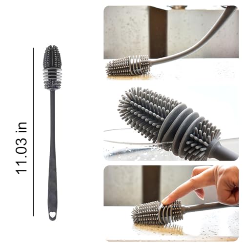 1-Pack, Long-Handled Silicone Brush, Cup and Bottle Brush - Reaches Every Corner for a Thorough Clean - color: Gray