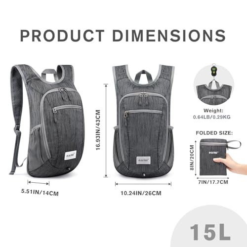 G4Free 10L/15L Hiking Backpack Lightweight Packable Hiking Daypack Small Travel Outdoor Foldable Shoulder Bag - color: Black, size: 15L