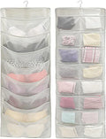 Simple Houseware 24-Pocket Double-Sided Hanging Closet Organizer | 1 Pack, for Bra & Underwear Storage with Rotating Hanger, Mesh Fabric, Gray