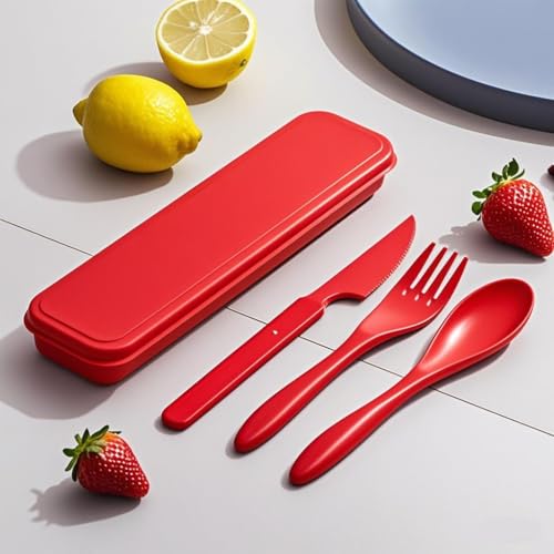 Travel Utensils - Reusable Portable Camping Cutlery Set with Case (Red,Red) - color: Red,Red