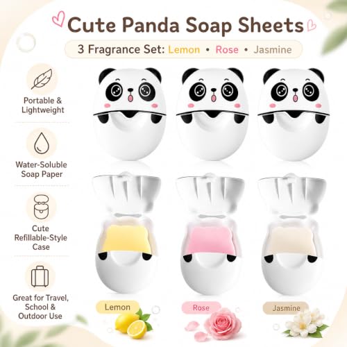 3Pcs Panda Travel Soap Sheets, Portable Hand Soap Paper, 3 Scents