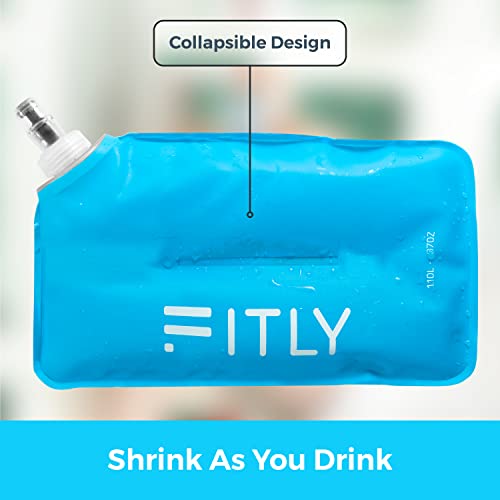 FITLY Soft Flask - Shrink As You Drink Soft Water Bottle for Hydration Pack - Folding Water Bottle Ideal for Running, Hiking, Cycling, Climbing & Rigorous Activity - color: Blue, size: 37 Ounces
