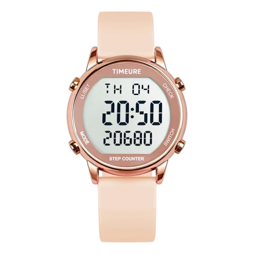 TIMEURE Pedometer Watch for Women Step Counter for Walking No App TU-2509 - color: pink