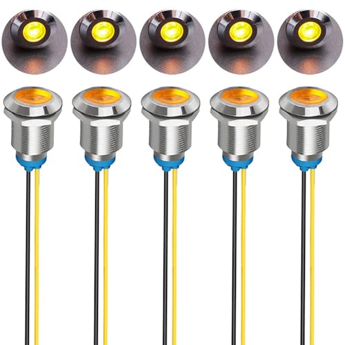 Gebildet 5pcs 12mm LED Metal Indicator Light 110V-220VAC Waterproof Signal Lamp (Yellow) - color: Yellow 110V