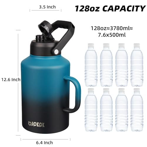 BJPKPK 128oz Stainless Steel Water Bottle, 1 Gallon Insulated Water Jug - color: Blue & Black, style: 128oz-Side Handle