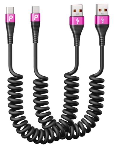 USB C Cable Fast Charging, 2Pack 5ft Coiled USB A to USB C Cable for Car | USB Type C Charger Cord Compatible with iPhone 17/16/15 Pro Max/Samsung Galaxy S20 S10 and More USB C Devices-Rose Red - color: Rose Red, size: 5FT, style: USB A to USB C