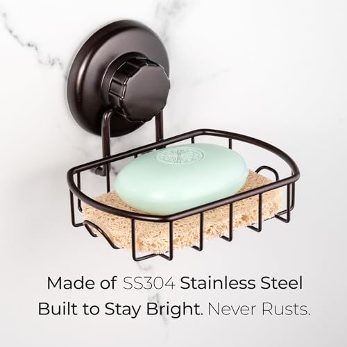 HASKO Suction Cup Soap Dish for Shower Wall, Rustproof Stainless Steel, Shower Soap Holder with Hooks and Soap Saver, Bronze - color: Bronze