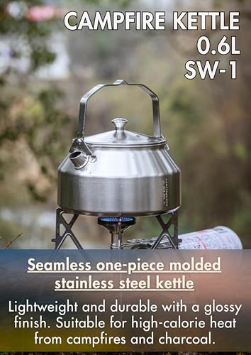 CAMPINGMOON 1L Campfire Kettle Seamless One-Piece Stainless Steel Wide Bottom Wide Spout Integrated Molding Camping Outdoor Water Boiler SW-1