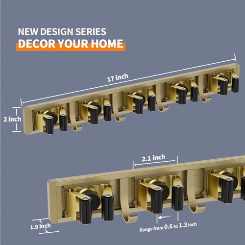 reliahom Broom Holder Wall Mount Mop Hanger Tools organizer 5Racks 4Hooks | Adjustable Mop Broom Wall Hanging Heavy duty Tools Storage Rack Space-saving for Garage,Kitchen,Laundry Room,Garden, Bronze - color: Bronze