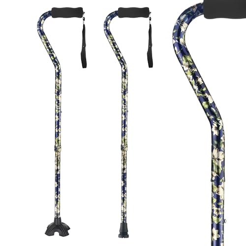 Elegant Walking Cane for Women, Foldable & Adjustable Cane for Seniors with Self-Standing Tip | Lightweight Mobility Aid for Stability & Balance Support - color: Blue and white floral printed