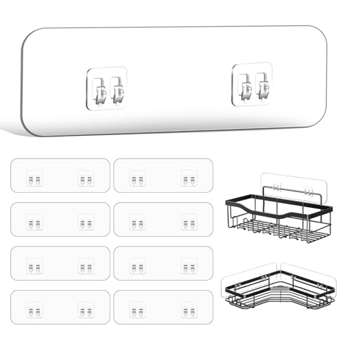 9-Pack Shower Caddy Adhesive Replacement, Transparent Adhesive Hooks Stickers, Strong Hook Strip for Shower Caddy Basket Shelf, Soap Holder, Bathroom Storage Corner Shelves, Kitchen Racks - color: Transparent-9Pack 2 Hook