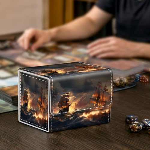 Card Deck Box for MTG Trading Cards with Magnetic Closure,Premium Card Storage Box Case Cover for TCG CCG Magic Cards,Pirate Ship - color: Pirate Ship