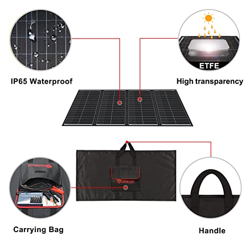 DOKIO 300W Portable Foldable Solar Panel Kit, 36V for 24V Systems | Folds to 20 x 38 in and weighs 15.2 lb; includes controller and USB; for 24V batteries, power stations and camping