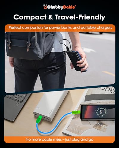 chubbycable 120W Short USB A to C Charging Cable, Purple+Green, 0.82FT | Premium Zinc Alloy Connectors, 6mm Silicone Extra Thick, 45,000+ Bend Tested, E-Marker Chip, Stable 480Mbps Data Transfer - color: Purple+Green, size: 0.82 ft, style: USB A-Type C