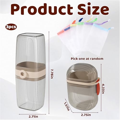 3PCS Toothbrush Travel Case Set, Soap Dish and Toothbrush Holder Set with Lather Net, Toothbrush Holder with Cover and Covered Toothbrush Holder for Bathroom Organization Toothbrush Holders with Cover