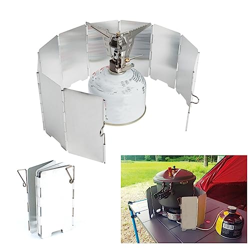 VBESTLIFE Stove Windscreen, Folding Camping Stove Windscreen 9 Plates Aluminum Outdoor Camping Stove Windshield for Camping Picnic Backpacking