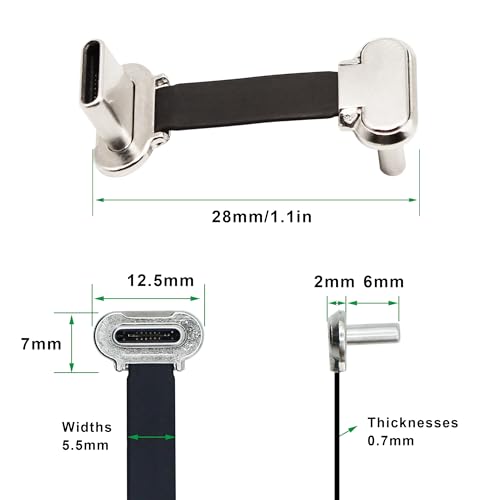 90 Degree USB C Short Flat Cable Dual Angle USB C Male to Male PD 65W Fast Charge Data Cord for Power Banks Phone Tablet(28mm/1.1in) - size: 1.1 inches