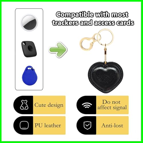 Leather Keychain holder Protective Case Compatible with Apple AirTag - color: Black Heart