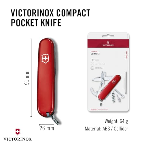 Victorinox Compact Swiss Army Knife, 15-Function Pocket Knife, Red