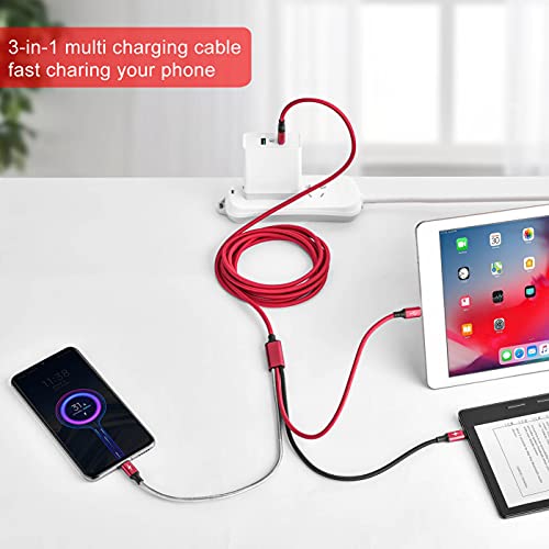 Multi Charging Cable, 10Ft 2Pack Multi Fast Charger Cable Braided Universal 3 in 1 Multi Charging Cord Long USB Cable Adapter IP/Type C/Micro USB Port for Cell Phones/iPhone/Tablets/Samsung/More